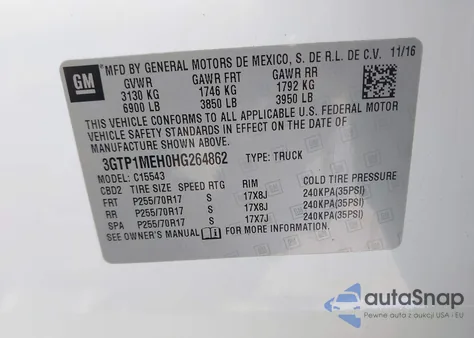 2017 GMC Sierra 1500 Sle from USA, damaged, VIN 3GTP1MEH0HG264862